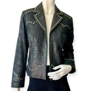 Walls Ranch Vintage womens SZ L Black leather Western style jacket stud accents